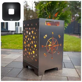 tuning-art FK04 Feuertonne Grill-Set | Feuerkorb Steckbar + Feuerplatte | Grillplatte, Größe:Windrose + Grillplatte