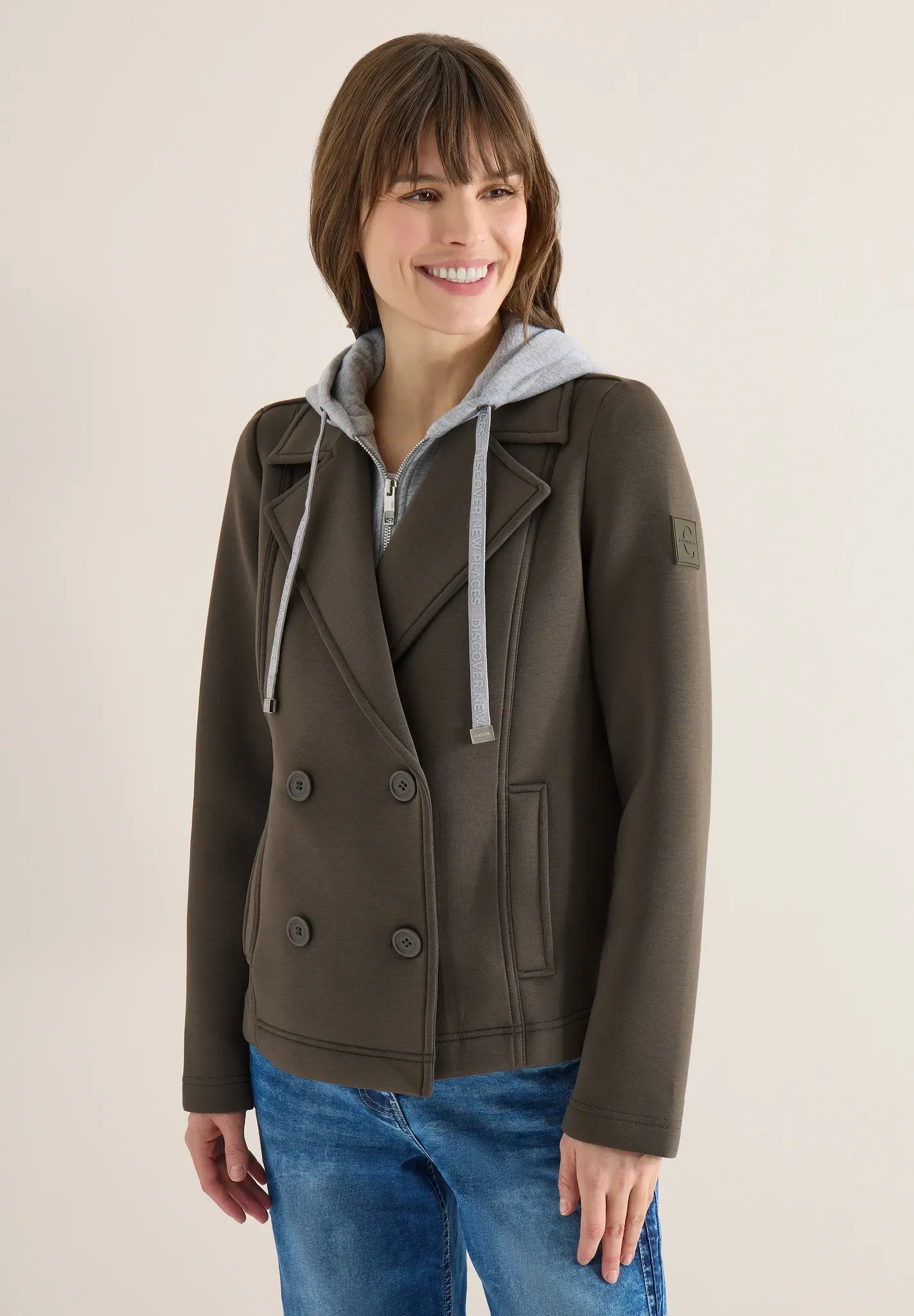 Cabanjacke CECIL, Damen, Gr. XXL (46), braun (mocha taupe), Stoff, Obermaterial 1: 93% Polyester, 7% Elasthan. Obermaterial 2: 82% Baumwolle, 18% Polyester, unifarben, comfort fit normal, ohne Ausschnitt, Bündchen, Jacken