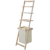 Mendler Leiterregal HWC-B59, Regal Laundry Wäschekorb Wäschesammler Holzregal Badregal Stufenregal, Tanne 152x41x35cm 39l