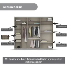 Rauch Schwebetürenschrank OTELI inkl. Wäscheeinteilung mit 3 Innenschubladen sowie zusätzlichen Böden, grau