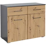 Roller Rauch Möbel Kommode , Eiche Artisan, Metall, 1 Fächer, 2 Schubladen, 93x81x42 cm Blauer Engel, Goldenes M, Made in Germany, Wohnzimmer, Kommoden, Kommoden