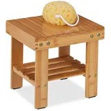 Relaxdays Badhocker aus Bambus, Sitzhocker mit extra Ablagefläche, HxBxT: 26 x 27 x 22,5 cm, Stauraum Flur & Bad, Natur
