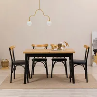 Skye Decor, Oliver Açl. Karina-Black, Set aus ausziehbarem Esstisch und Stühlen (5-teilig), Schwarz, 100 % MELAMINBESCHICHTETE SPANPLATTEN, 120 x... - Schwarz