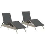 vidaXL Sonnenliegen mit Auflagen 2 Stk. Hellgrau Poly Rattan