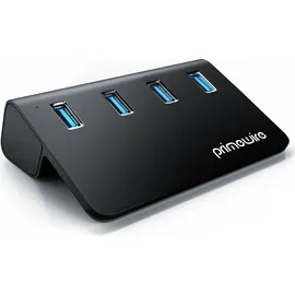 Primewire - 4 Port USB 3.2 Gen.1 Hub Aktiv - 4 Port Verteiler mit Netzteil - USB 3.0 USB 3.2 Gen.1 Datenhub - für PC Notebook Laptop Ultrabook Tablet