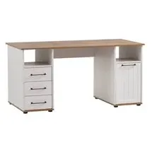 Schreibtisch Jelda Eiche Landhaus Nachbildung weiß B/H/T: ca. 150x74x70 cm - Eiche, Weiss