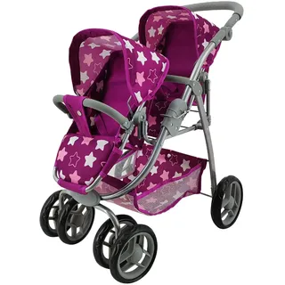 Knorrtoys 16445 - Zwillingspuppenwagen Milo - Star Dark pink