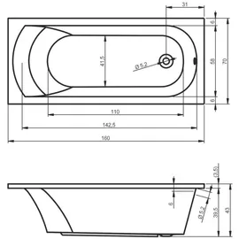 Riho Miami Rechteckbadewanne 160 x 70 cm (B059001005)