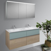Burgbad Fiumo Badmöbel-Set Doppelwaschtisch mit Waschtischunterschrank und Spiegelschrank,