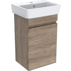 Waschtischunterschrank mit Waschtisch aus Keramik, 500 mm Breite (Ausführung: Waschtischunterschrank Renova Plan 500x615x380 mm Nussbaum hickory)