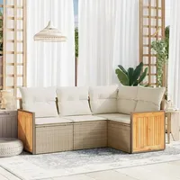 VidaXL 4-tlg. Garten-Sofagarnitur mit Kissen Beige Poly Rattan