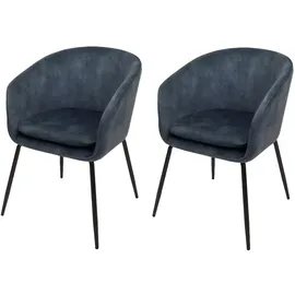 Mendler 2er-Set Esszimmerstuhl HWC-O28, Küchenstuhl Polsterstuhl Stuhl, Stoff/Textil (340g/m2) Metall ~ blau