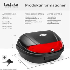 Tectake Motorradkoffer 48 l Schwarz