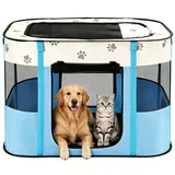 Avont Tierlaufstall Tragbar Welpenauslauf für Hund & Katze, Faltbar Leicht & Abschließbar Kreißsaal für Indoor Outdoor Haustier Play Pen Zelt - L - Blau