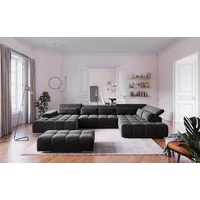 Cotta Wohnlandschaft COTTA "Orion U-Form, B: 409 cm", charcoal, B:409cm H:73cm T:225cm, 100% Polyester, Sofas, Wohnlandschaft, mit Kopfteilverstellung & 6 Nierenkissen