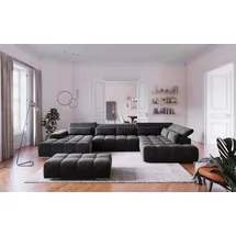 Cotta Wohnlandschaft COTTA "Orion U-Form, B: 409 cm", charcoal, B:409cm H:73cm T:225cm, 100% Polyester, Sofas, Wohnlandschaft, mit Kopfteilverstellung & 6 Nierenkissen