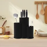 3 in 1 Universal Unbestückte Messerblock, Multifunktional Runder Messerblockhalter Aufbewahrung Ständer, Besteckhalter Abnehmbar Geeignet für die Anzahl von Messern: 4-5 (Schwarz)