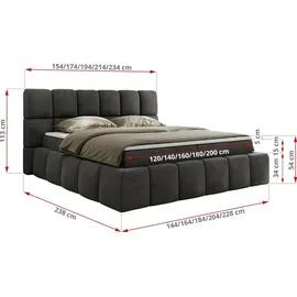 MKS Meble Boxspringbett 160x200 cm mit Bettkasten, Bett mit Matratze H3... Boxspringbett mit Topper T25 - NIRA - Dunkelgrau Velvet - H3
