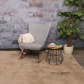 Mendler Schaukelstuhl HWC-N14, Schwingstuhl Relaxsessel Fernsehsessel, Massiv-Holz Metall Stoff/Textil 320g/m2 ~ hellgrau