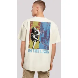 T-Shirt F4NT4STIC "Guns 'n' Roses Music Double Illusion", Herren, Gr. XS, beige (sand), Obermaterial: 100% Baumwolle, casual, oversize, Rundhals, Kurzarm ohne Bündchen, Shirts, Musik, Band, Logo