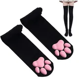 1 Paar Cat Paw Damen Katzenpfoten Overknee-Socken, Socken für Mädchen und Frauen, 3D Silikon Pfoten, Schwarz, 50cm, für Cosplay, Halloween, Partys