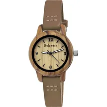 Holzwerk Germany Holzwerk CLARA BROWN kleine Damen Holz Uhr mit Leder Armband, braun, beige