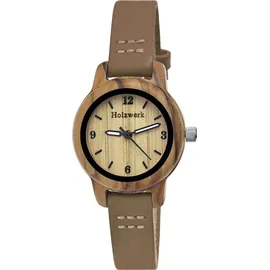 Holzwerk Germany Holzwerk CLARA BROWN kleine Damen Holz Uhr mit Leder Armband, braun, beige