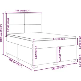 vidaXL Boxspringbett mit Matratze Hellgrau 140x200 cm Stoff