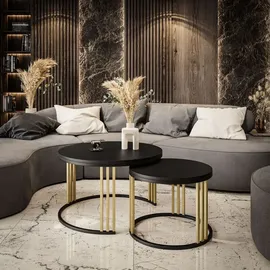 lookway Runder Couchtisch LORI Gold/Schwarz Holzwerkstoff 70 x 48 x 70 cm