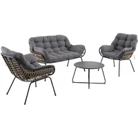 Tarrington House Outdoor Lounge 4-TLG., Stahl/Polyester/Polyrattan, 2 Einzelsesseln, 1 2-Sitzer Sofa, 1 Couchtisch, Mehrfarbig