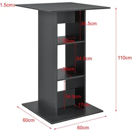 [en.casa] Bartisch Visby 110 x 70 x 70 cm Dunkelgrau