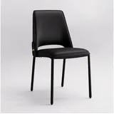 LuxusKollektion Esszimmerstuhl Esszimmerstuhl Polsterstuhl Leder Metallbeine Schwarz Hohe Lehne