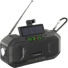 Renkforce RF-CR-300 Outdoorradio UKW, MW Notfallradio, Bluetooth®, SD wiederaufladbar, Solarpanel, Handkurbel, Schwarz