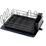 chefgastro Abtropfgestell Geschirr 15x42x31cm Stahl mit Besteckhalter, Tassenhalter, drehbarem Wasserablauf, Abtropfbrett & Trockenmatte