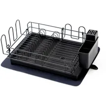 chefgastro Abtropfgestell Geschirr 15x42x31cm Stahl mit Besteckhalter, Tassenhalter, drehbarem Wasserablauf, Abtropfbrett & Trockenmatte