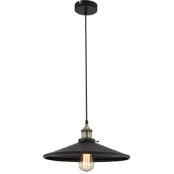 Pendellampe schwarz Hängeleuchte Esstisch Wohnzimmerlampe, Retro Lampenschirm, Aluminium schwarz matt messing, 1x E27 Fassung, DxH 36×120 cm
