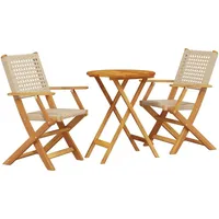 vidaXL 3-tlg. Bistro-Set Beige Poly Rattan und Massivholz