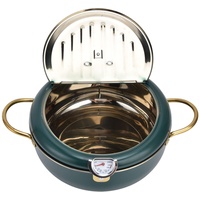 Alvinlite Fritteuse mit Temperaturregelung, Edelstahl-Fritteuse Mini-Kochfritteuse zum Kochen in der Küche(24cm-dunkelgrün)