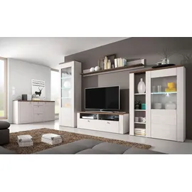 Home Affaire Vitrine HOME AFFAIRE "Larona, zeitlose Glasvitirne, Hochschrank Höhe 145 cm", weiß (sibiu weiß, eichefarben sägerau dunkel), B:100cm H:145cm T:37,1cm, Schränke, Vitrine, Stauraumvitrine mit dekorativer Rahmenoptik