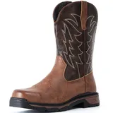 ANGRYRAM Cowboy-Arbeitsstiefel für Herren, quadratischer Zehenbereich, Leder, Westernstiefel, wasserdicht, rutschfest, unzerstörbar, Stahlkappe, Sicherheitsstiefel für Herren, Dunkelbraun, 44 EU - 44 EU