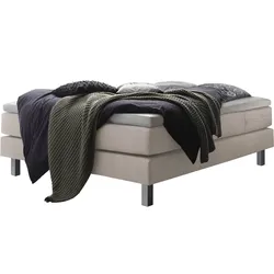 Boxspringbett HASENA "Basio", beige (beige, metall alu), B:160cm L:200cm, Komplettbetten, Boxspringbett, ohne Kopfteil, Bezugsstoffe, Federkernmatratze