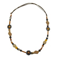 Gallay Perlenkette Kunststoffperlen Holzperlen braun Kordel hellbraun 90cm (1-tlg) braun