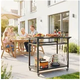 Outsunny Küchenwagen mit Rollen, 2-stöckiger Servierwagen, mit Müllbeutelhalter, Haken, Griffe, Küchenhilfe, BBQ Grilltisch aus Metall Küchentrolley, 113 x 50,5 x 88 cm Schwarz