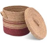 Decorasian Seegras Korb mit Deckel – Wäschekorb geflochten – dekorative Körbe zur Aufbewahrung im Boho Stil - M