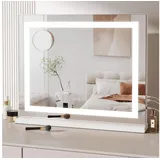 mursche Schminkspiegel mit Beleuchtung - 50x40cm Dimmbare LED Spiegel mit 3 Farblichtmodi, 5 Facher Vergrößerung Spiegel, USB Anschluss für Schlafzimmer