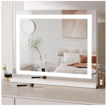 mursche Schminkspiegel mit Beleuchtung - 50x40cm Dimmbare LED Spiegel mit 3 Farblichtmodi, 5 Facher Vergrößerung Spiegel, USB Anschluss für Schlafzimmer