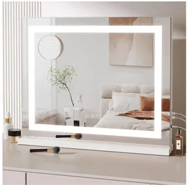 mursche Schminkspiegel mit Beleuchtung - 50x40cm Dimmbare LED Spiegel mit 3 Farblichtmodi, 5 Facher Vergrößerung Spiegel, USB Anschluss für Schlafzimmer