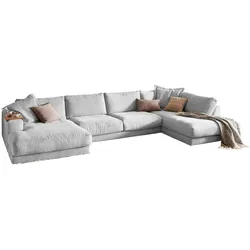 KAWOLA Sofa MADELINE Wohnlandschaft U-Form Cord hellgrau Longchair links