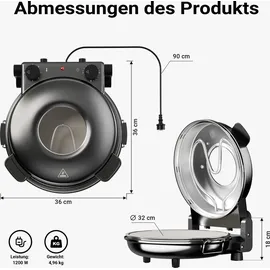Wiltec Pizzamaker mit Keramiksteinplatte Ø32cm und Sichtfenster, zwei Heizelemente max. 400°C, mit Timer