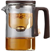 Enchantipot Glas-Teekanne mit Infuser, Magische Wassertrennung Teekanne, Holzgriff, Hitzebeständiges Borosilikatglas, Mit Sieb (520 ML,Transparent)